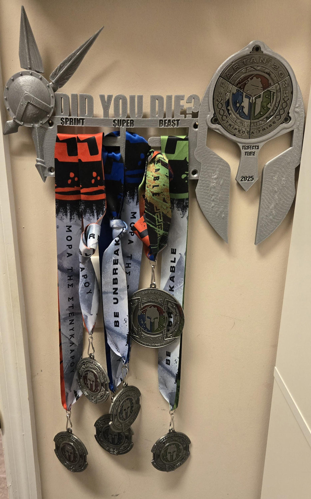 Wall Mount Spartan Helmet - Trifecta Wedge & Individual Medal Display