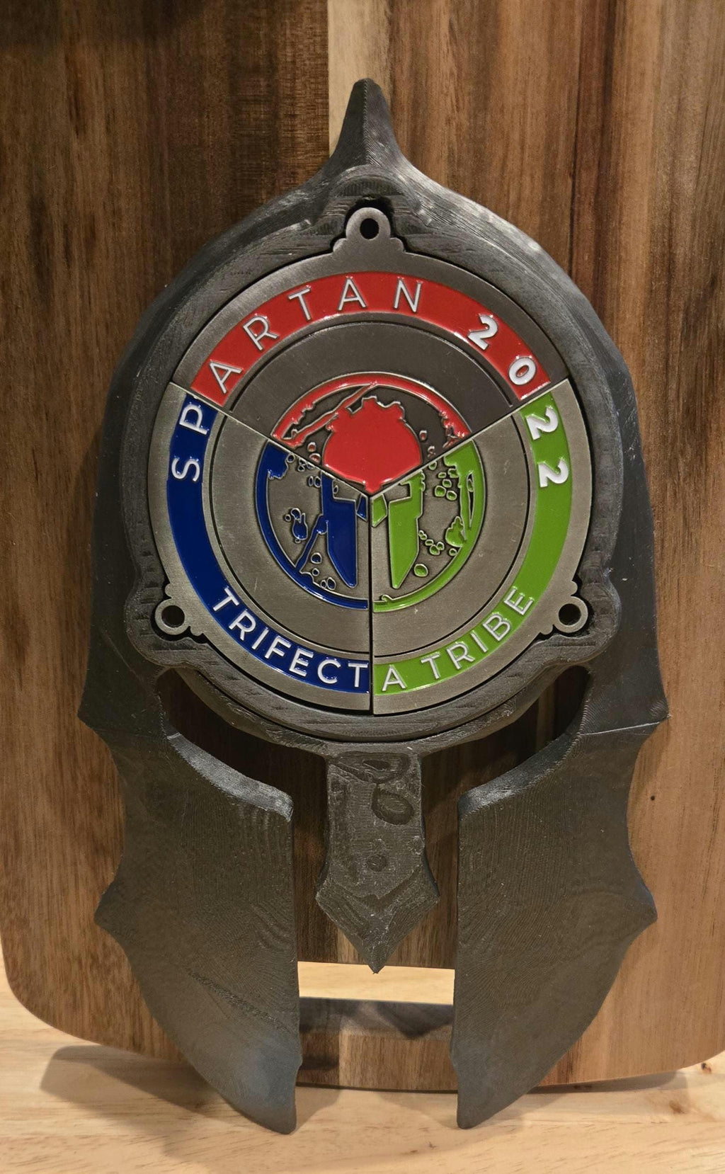 Hammered Spartan Trifecta Medal Holder - Forged Texture Helmet