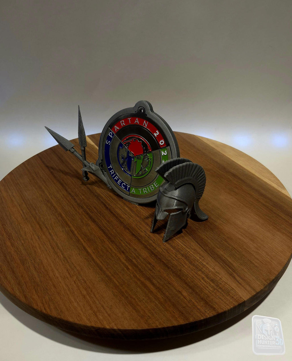 Spartan Trifecta Desktop Stand - Helmet & Spears Medal Display