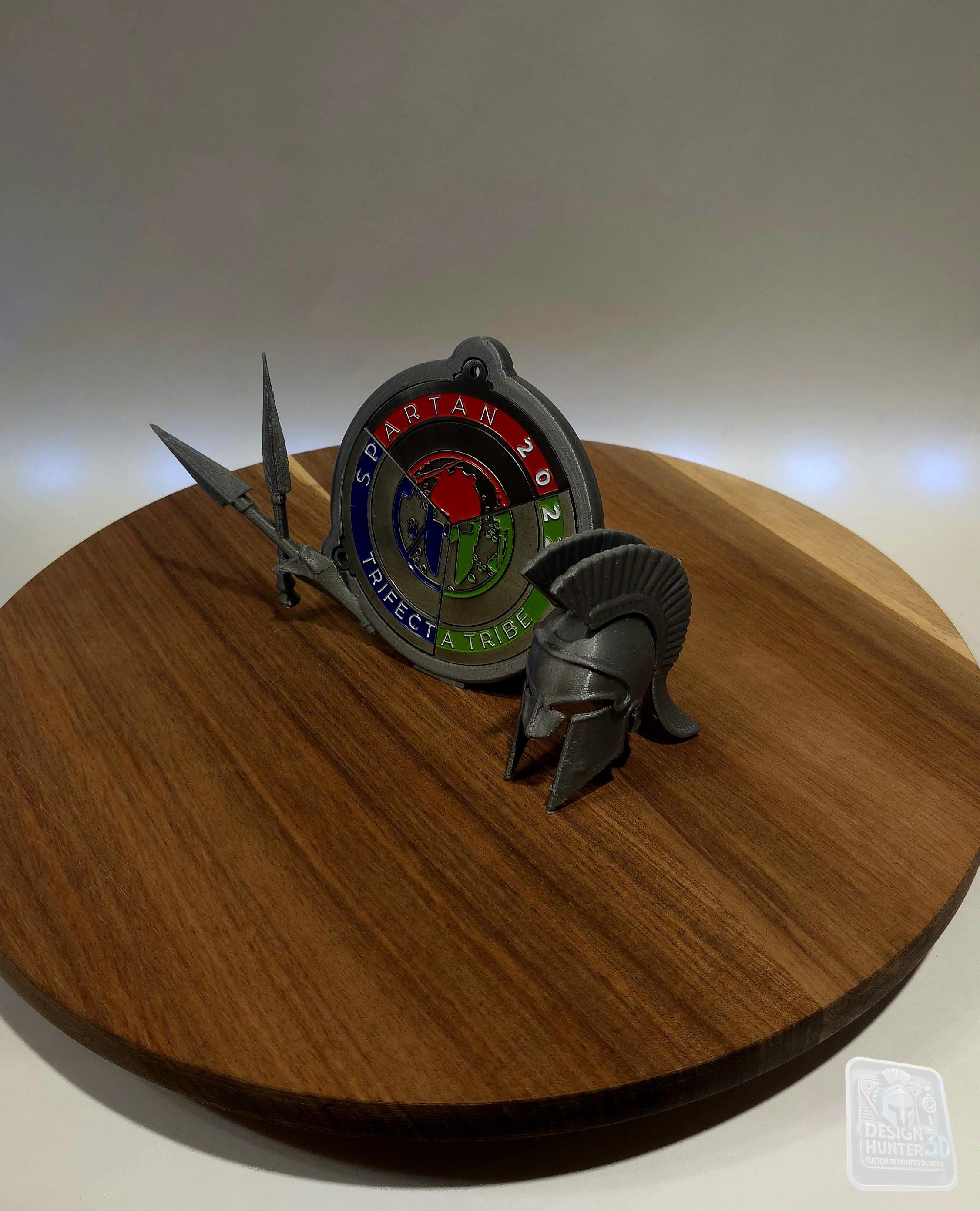 Spartan Trifecta Desktop Stand - Helmet & Spears Medal Display