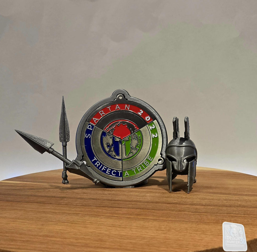 Spartan Trifecta Desktop Stand - Helmet & Spears Medal Display