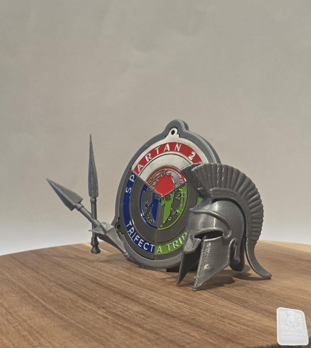 Spartan Trifecta Desktop Stand - Helmet & Spears Medal Display