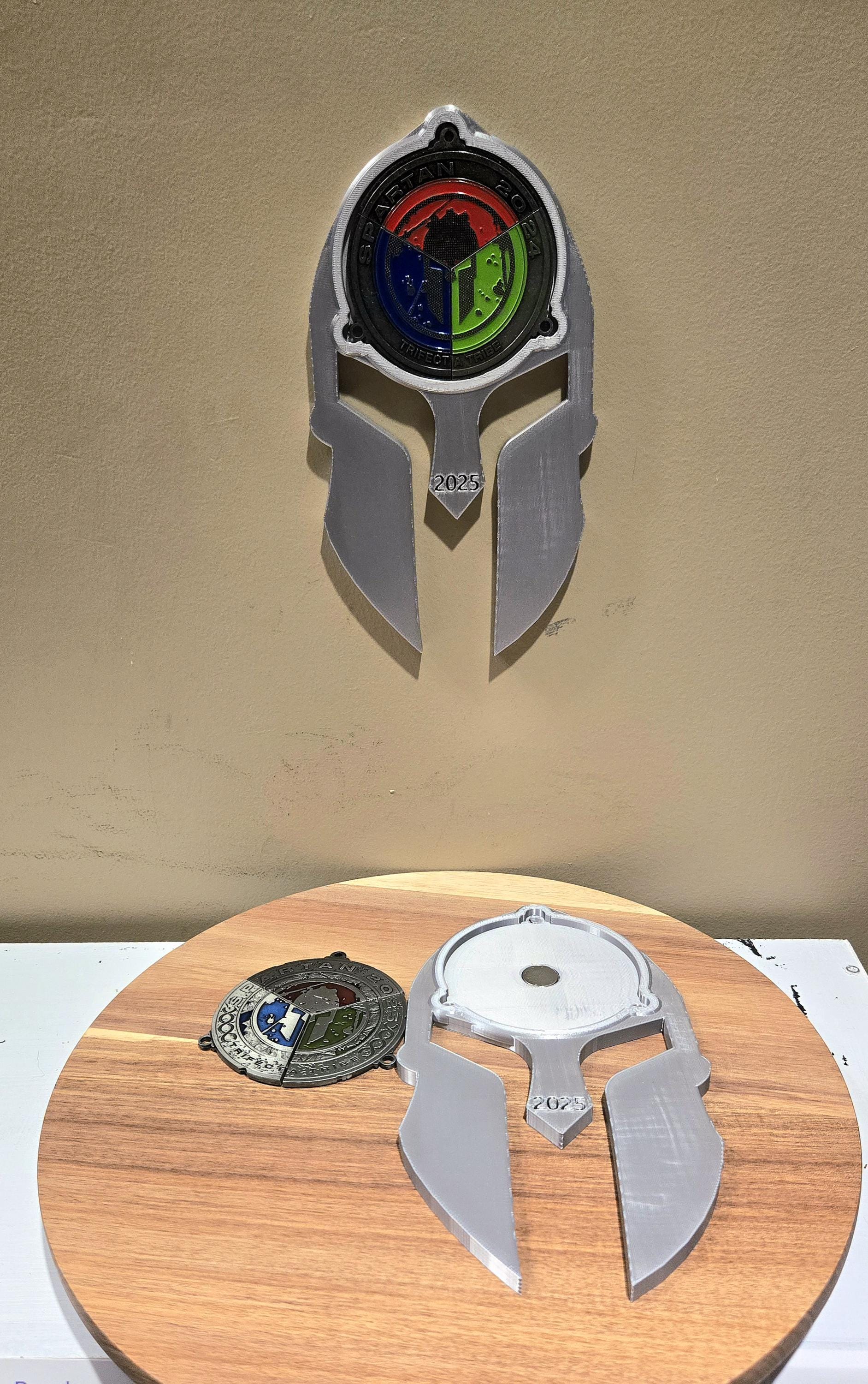 Engraved Spartan Trifecta Medal Holder - ΜΟΛΩΝ ΛΑΒΕ with Year