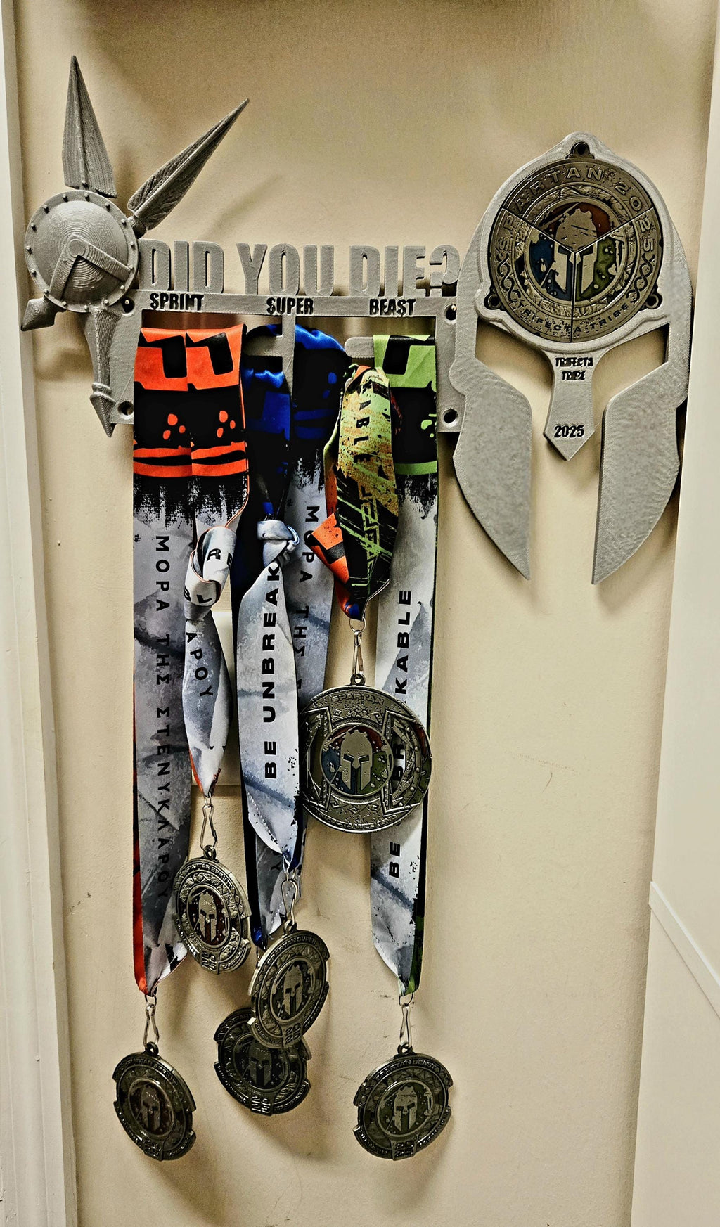 Wall Mount Spartan Helmet - Trifecta Wedge & Individual Medal Display