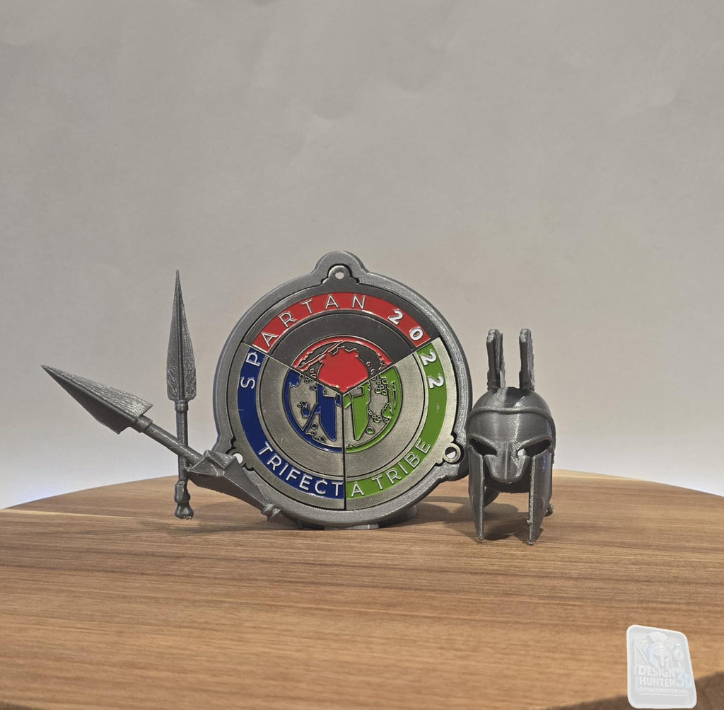 Spartan Trifecta Desktop Stand - Helmet & Spears Medal Display