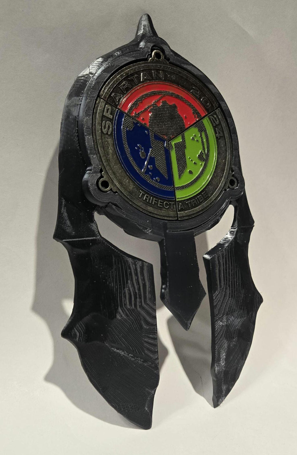 Hammered Spartan Trifecta Medal Holder - Forged Texture Helmet