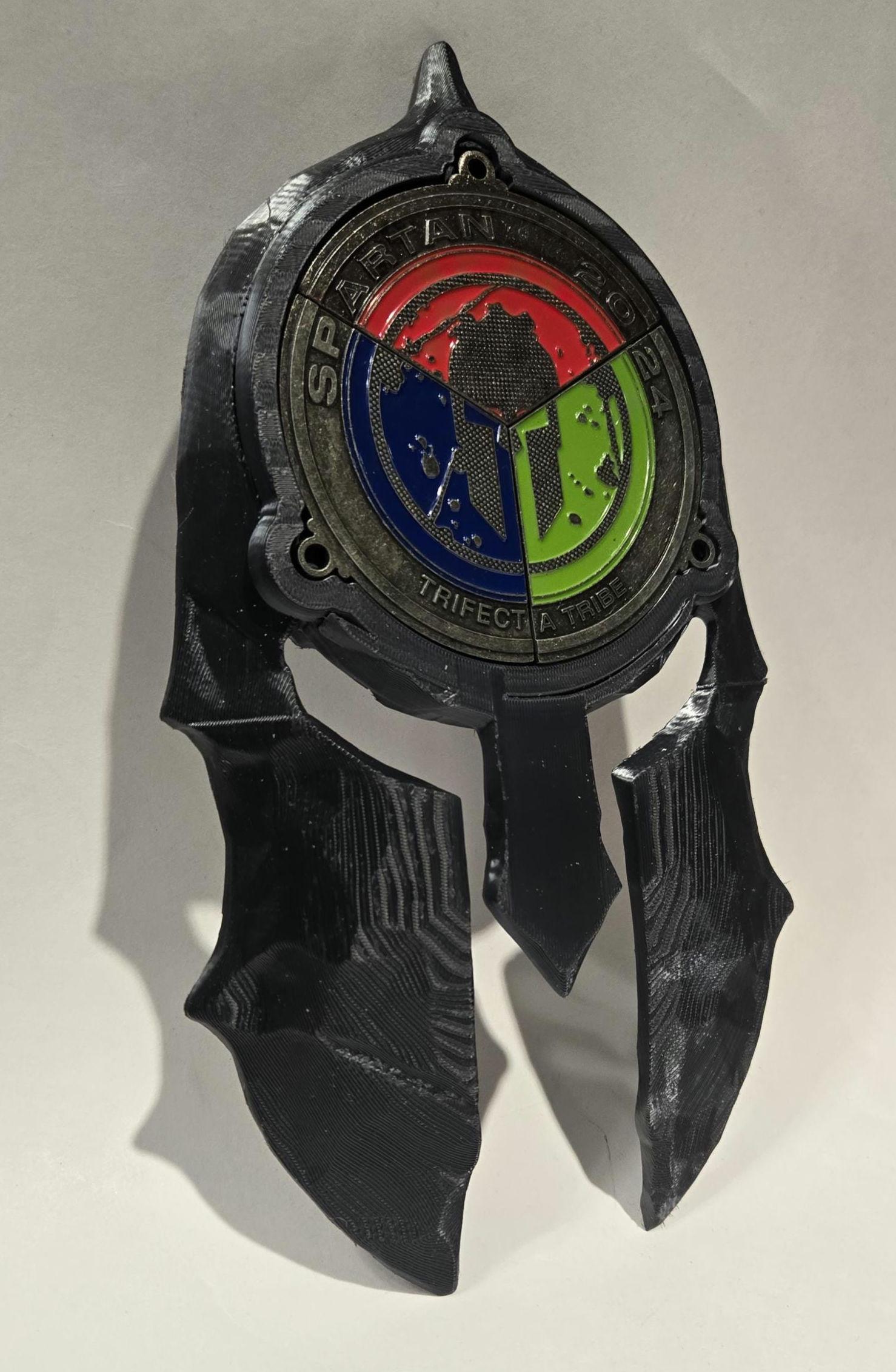 Hammered Spartan Trifecta Medal Holder - Forged Texture Helmet