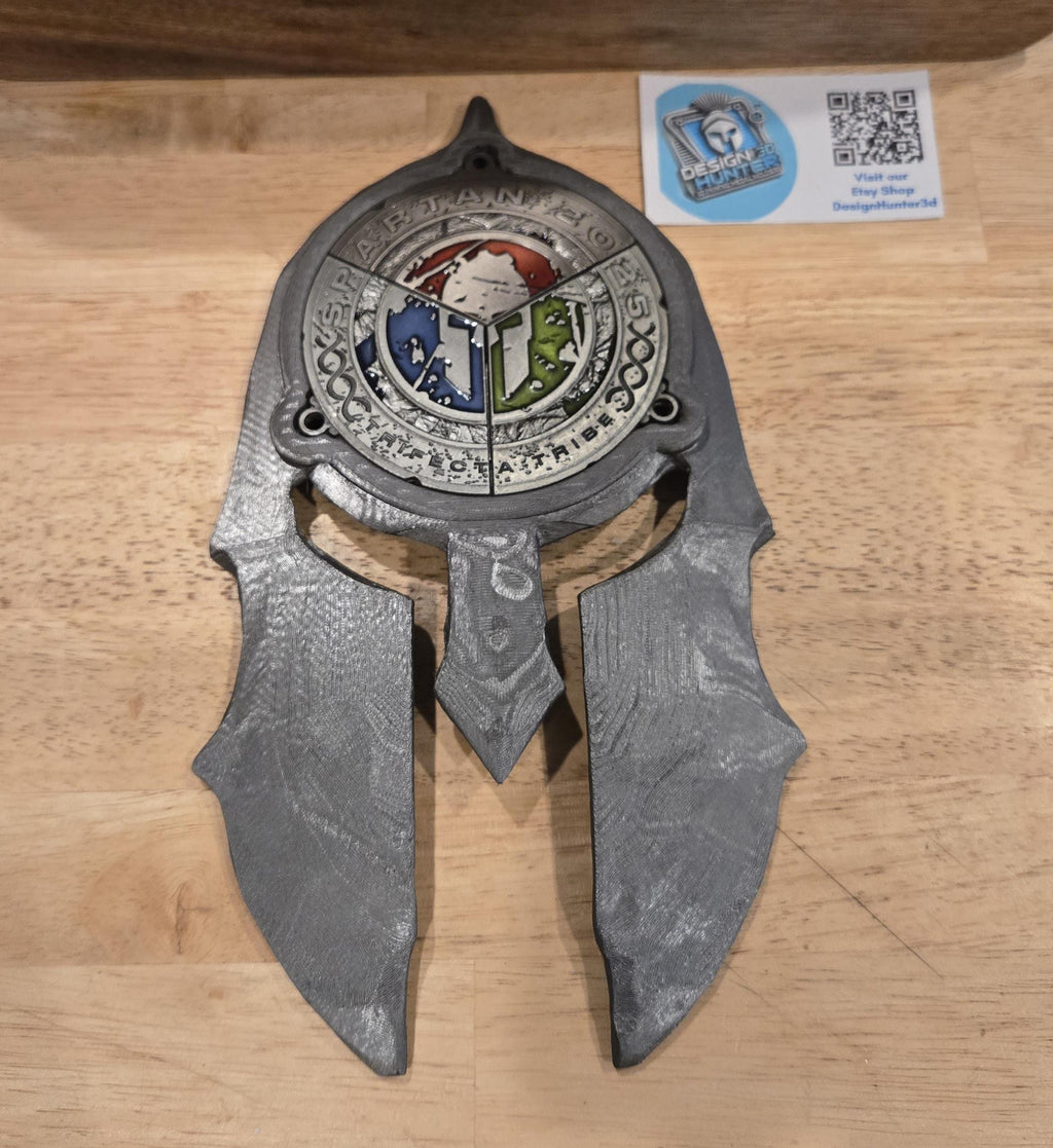 Hammered Spartan Trifecta Medal Holder - Forged Texture Helmet